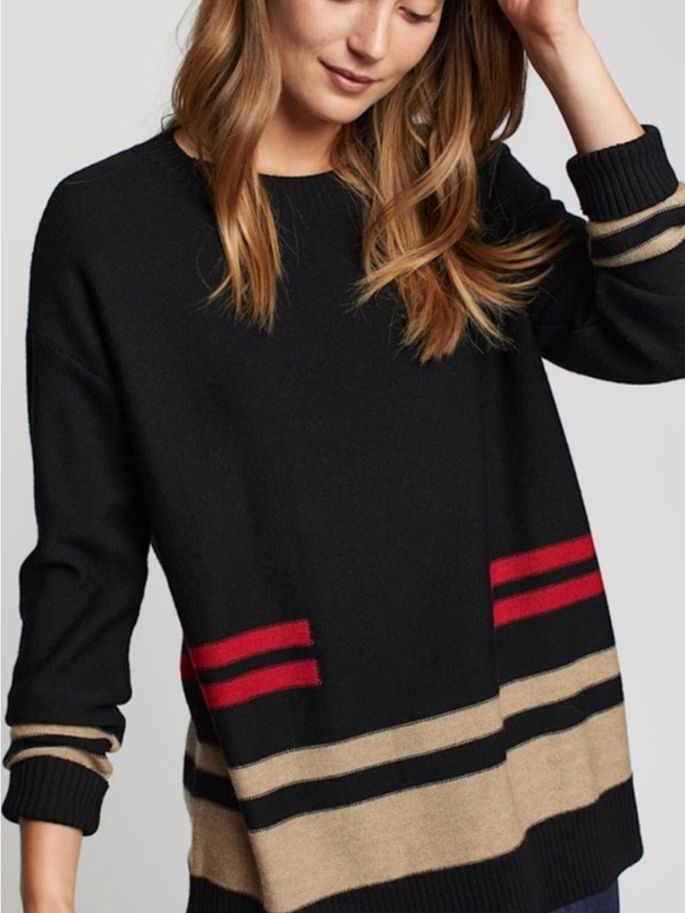 Pendleton Merino Wool Colorblock Sweater in Black, Red, Tan, Size Small